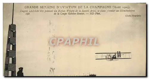 Ansichtskarte AK Aviation Avion Grande semaine d&#39aviation de la Champagne Eugene Lefebvre pilotant un biplan W