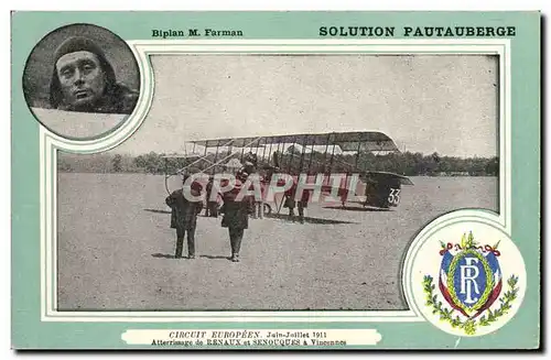 Cartes postales Avion Aviation Biplan M Farman Solution Pautauberge Circuit europeen Juin Juillet 1911 Senouques