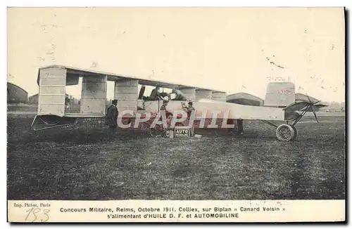 Cartes postales Avion Aviation Concours militaire Reims octobre 1911 Colliex Canard Voisin Huile Automobiline