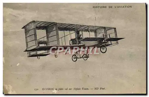 Cartes postales Avion Aviation Gobron en plein vol sur biplan Voisin