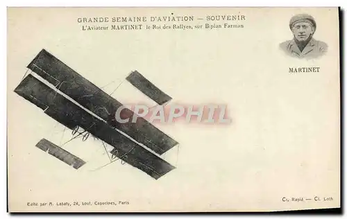 Cartes postales Avion Aviation Grande semaine d&#39aviation Aviateur Martinet le roi des Rallyes sur biplan Farm