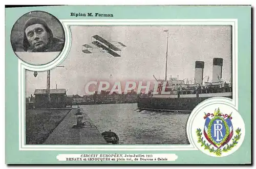 Cartes postales Avion Aviation Biplan Farman Circuit europeen Juin Juillet 1911 Renaux et Senouques en plein vol