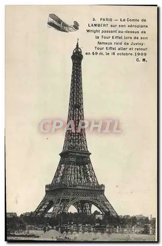 Cartes postales Avion Aviation Paris le comte de Lambert sur son aeroplane Wright