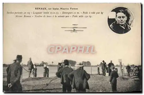 Cartes postales Avion Aviation Renaux sur biplan Maurice Farman