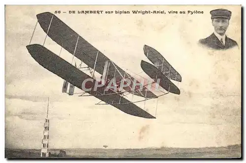 Ansichtskarte AK Avion Aviation De Lambert sur biplan Wright Ariel vire au pylone