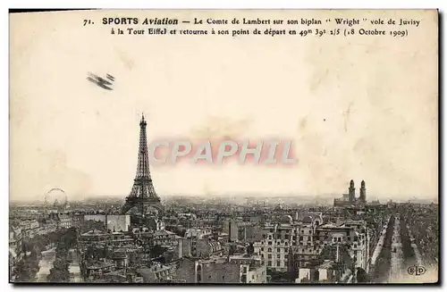 Ansichtskarte AK Avion Aviation Le comte de Lambert sur son biplan Wright voie de Juvisy a la Tour Eiffel