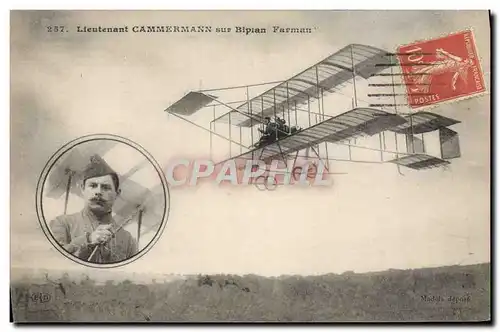 Ansichtskarte AK Avion Aviation Lieutenant Cammermann sur biplan Farman