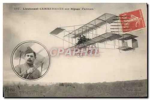 Cartes postales Avion Aviation Lieutenant Cammermann sur biplan Farman