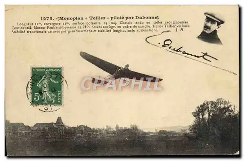 Cartes postales Avion Aviation Monoplan Tellier pilote par Dubonnet