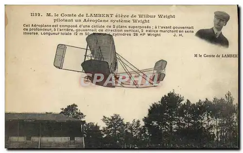 Cartes postales Avion Aviation M le Comte de Lambert eleve de Wilbur Wright
