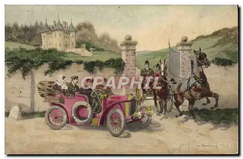 Cartes postales Fantaisie Automobile Cheval