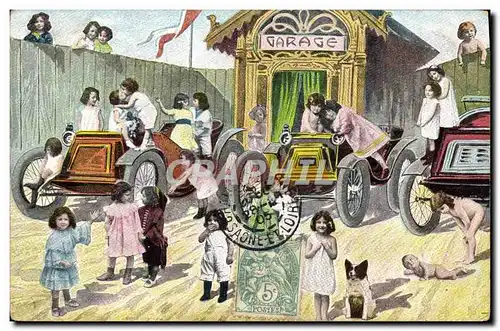 Ansichtskarte AK Fantaisie Automobile Enfants Bebes Chien