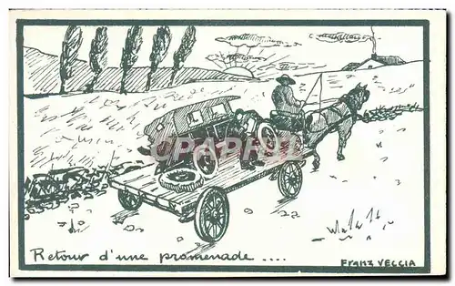 Ansichtskarte AK Fantaisie Automobile Retour d&#39une promenade Illustrateur Franz Veccia