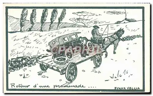 Cartes postales Fantaisie Automobile Retour d&#39une promenade Illustrateur Franz Veccia