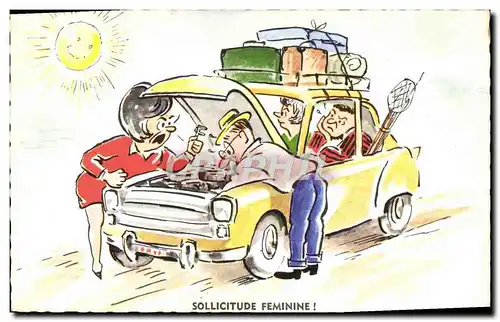 Ansichtskarte AK Fantaisie Automobile Sollicitude feminine