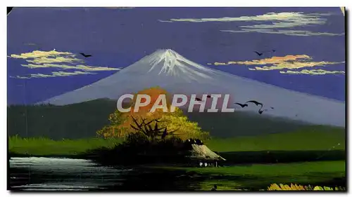 Ansichtskarte AK Japon Nippon (peint a la main) Paysage Volcan