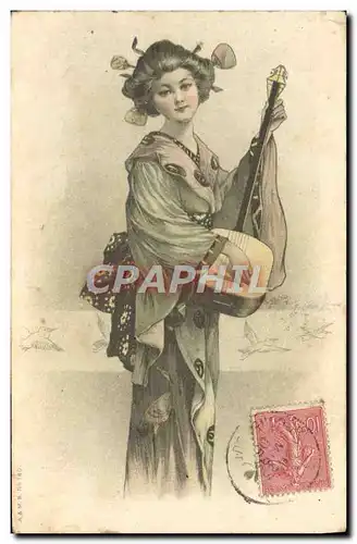 Cartes postales Japon Nippon Femme Folklore Musique