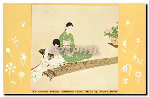 Cartes postales Japon Nippon The Japanese musical instrument Koto drawn by Matsue Asami