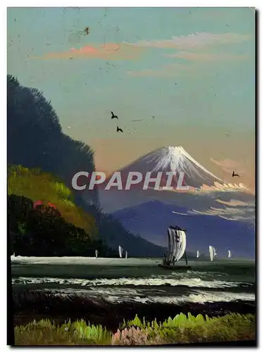 Ansichtskarte AK Japon Nippon (peint a la main) Paysage Volcan