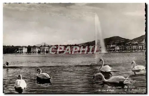 Cartes postales moderne Geneve La rade Le jet d&#39eau et le mont Blanc Cygnes