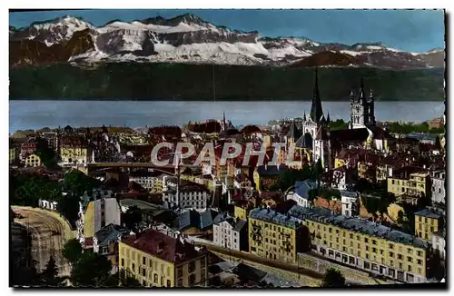Cartes postales moderne Lausanne Pont Bessieres Cathedrale et les Alpes