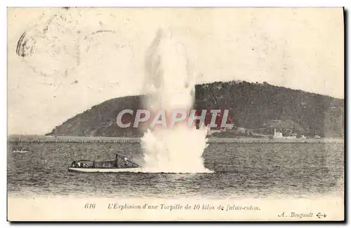 Ansichtskarte AK Bateau de guerre Explosion d&#39une torpille de 10 kilos de fulmi coton