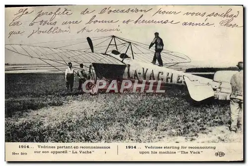 Cartes postales Avion Aviation Vedrines partant en reconnaissance sur son appareil La Vache