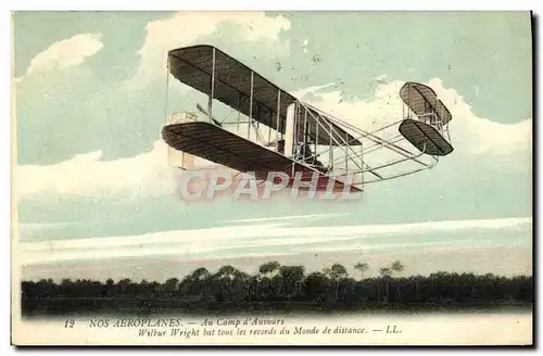 Ansichtskarte AK Avion Aviation Au camp d&#39Auvours Wilbur Wright bat tous les records du monde de distance