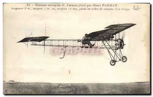 Cartes postales Avion Aviation Monoplan Farman pilote par Henri Farman