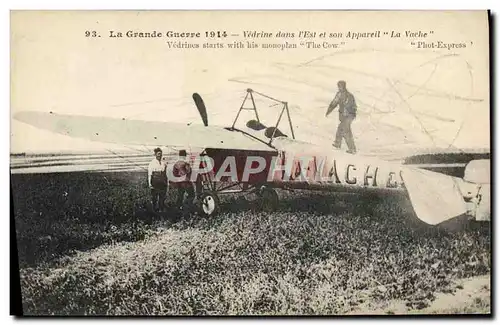 Cartes postales Avion Aviation Vedrine dans l&#39Est et son appareil La Vache