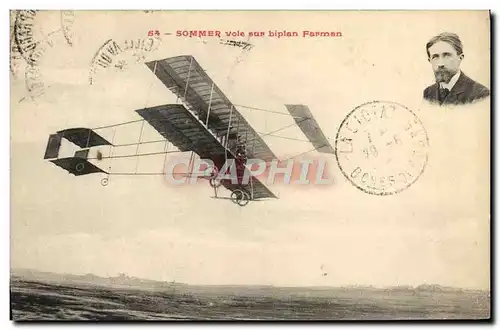 Cartes postales Avion Aviation Sommer vole sur son biplan Farman