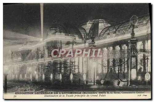 Cartes postales Automobile Exposition decennale de l&#39automobile Novembre 1907 Illumination de la facade princ