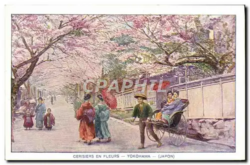 Ansichtskarte AK Japon Nippon Cerisiers en fleurs Yokohama Folklore