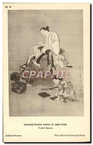 Cartes postales Japon Nippon Kwaigetsudo Ando Toilet scene British Museum Coiffeur