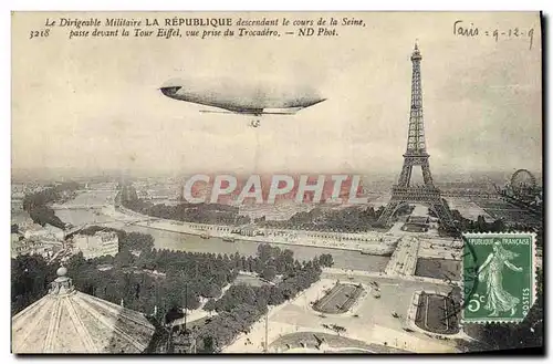 Cartes postales Avion Aviation Zeppelin Dirigeable militaire la Republique Tour Eiffel