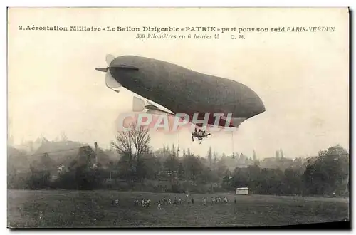 Cartes postales Avion Aviation Zeppelin Dirigeable Patrie part pour son raid Paris Verdun