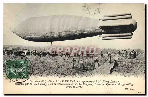 Ansichtskarte AK Avion Aviation Zeppelin Dirigeable Ville de Paris Henry Deutsch Surcouf Essais de manoeuvres d&#