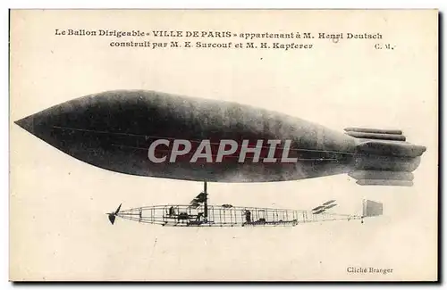 Ansichtskarte AK Avion Aviation Zeppelin Dirigeable Ville de Paris Henri Deutsch Surcouf Kapferer