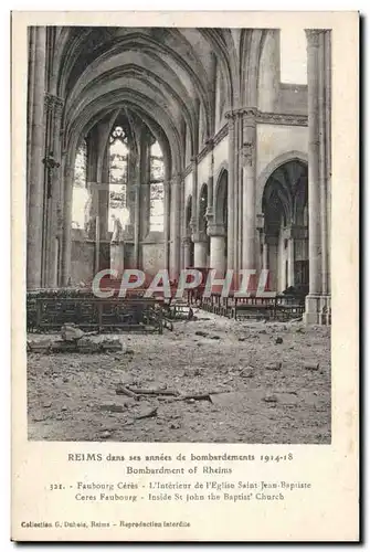 Cartes postales Reims dans ses annees de bombardement Militaria L&#39interieur de l&#39eglise Saint Jean Baptist