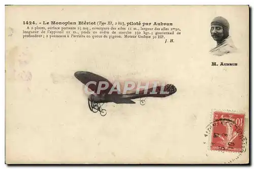 Ansichtskarte AK Avion Aviation Monoplan Bleriot pilote par Aubrun