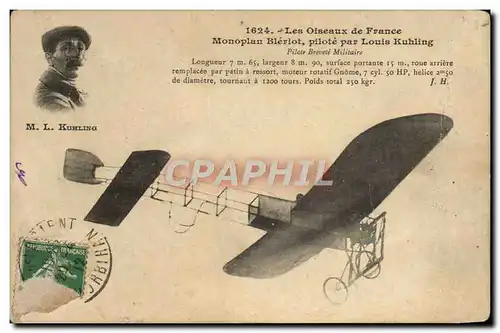 Cartes postales Avion Aviation Monoplan Bleriot pilote par Louis Kuhling