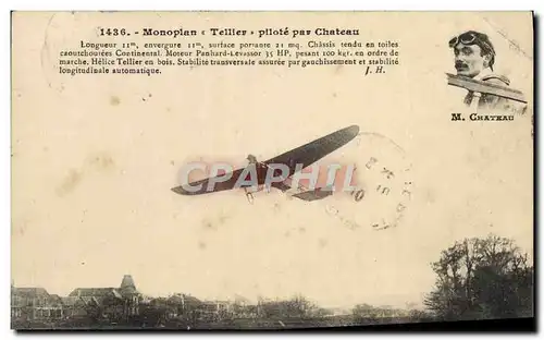 VINTAGE POSTCARD Avion Aviation TEllier Monoplane controls by Castle�