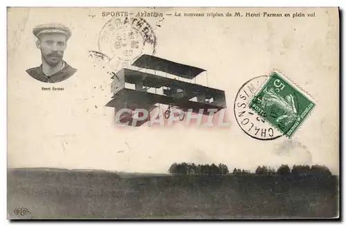 Cartes postales Avion Aviation Le nouveau triplan de M Henri Farman en plein vol