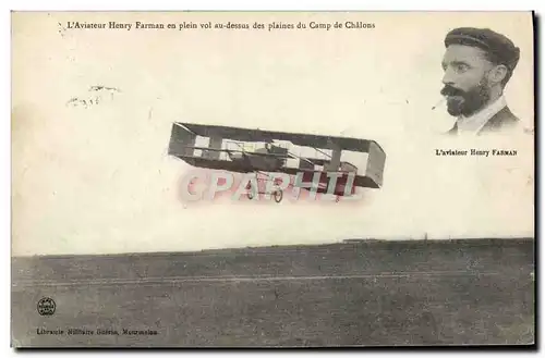 Ansichtskarte AK Avion Aviation L&#39aviateur Henry Farman en plein vol au dessus des plaines du Camp de Chalons