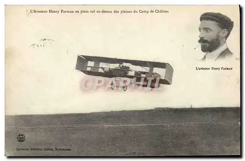 Cartes postales Avion Aviation L&#39aviateur Henry Farman en plein vol au dessus des plaines du Camp de Chalons