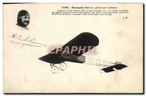 Cartes postales Avion Aviation Monoplan Bleriot pilote par Leblanc