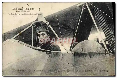 Cartes postales Avion Aviation Carpentier Champion du monde de boxe aviateur pilotant son appareil