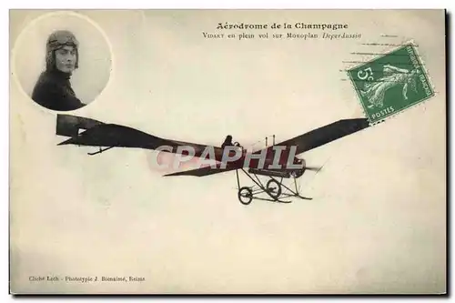 Cartes postales Avion Aviation Aerodrome de Champagne Vidart en plein vol sur monoplan Deperdussin