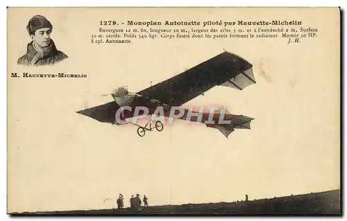 Cartes postales Avion Aviation Monoplan Antoinette pilote par Hauvette Michelin