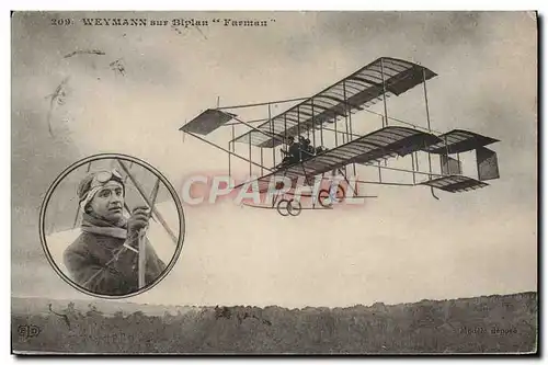Cartes postales Avion Aviation Weymann sur biplan Farman